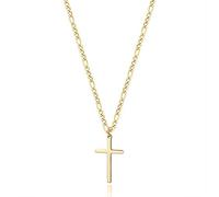 Collar de cruz TASBERN para hombre, chapado en oro de 14 quilates de acero inoxidable pulido con colgante de cruz simple religiosa regalo para hijo niño