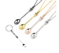 Collar de cuchara de 4 piezas con llavero de 1 pieza, dije de cuchara pequeña, dije de cuchara oculta, juego de collar de cuchara de té para baile, fiesta (oro, plata, oro rosa, negro)