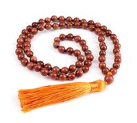 Collar de cuentas de piedra arenisca de color dorado de 8 mm, 80 cuentas hechas a mano con borla anudada elástica, pulsera de yoga para mujeres, hombres, joyería de oración Mala para regalo, collar