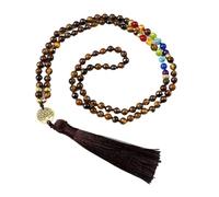 Collar de cuentas de piedra ojo de tigre, árbol de la vida, 108 mala de moda, piedra natural, perlas negras intensas, 7 chakras, collares para mujer y hombre, regalos, Talla única
