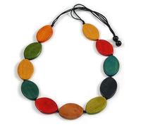Collar de cuentas geométricas ovaladas de madera hecho a mano con cordón de algodón negro ajustable, 86 cm de longitud máxima, multicolor, talla única, madera, cordones, No es una piedra preciosa
