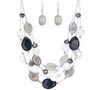 Collar de cuentas gruesas en capas para mujer, colorido juego de collar y aretes multicapa, regalo para ella, Piedra, No es una piedra preciosa