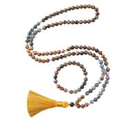 Collar de cuentas Mala de ojo de tigre amarillo natural de 8 mm con 108 perlas para reflexión y yoga, Talla única