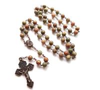 Collar de cuentas redondas católicas con colgante de cruz, joyería religiosa, regalo de primera comunión para hombres y mujeres