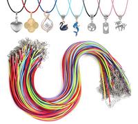 Collar de Cuerda,Cuerdas de Colores para Collar,Cuerda de Cuero con Cadena de Extensión y Cierre de Langosta,13 Colors Leather Cord to Make Jewelry with Necklace (2mm,Mixed Color,50 Pieces)