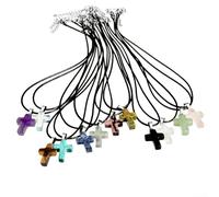 Collar de cuerda de cuero con colgante de ágata cruzada, joyería turquesa para mujer, ajustable de 41 a 50 cm, varios colores (7)