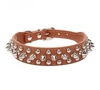 Collar de cuero ajustable para mascotas, correa para el cuello, suministros de cuero con remaches, collar universal para mascotas (marrón, M)