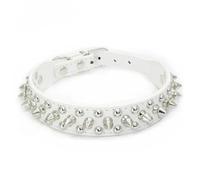 Collar de cuero ajustable para mascotas, correa para el cuello, suministros de cuero con remaches, collar de perro universal para mascotas (blanco, M)