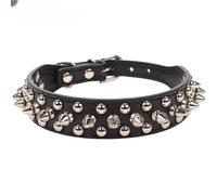Collar de cuero ajustable para mascotas, correa para el cuello, suministros de cuero con remaches, collar de perro universal para mascotas (negro, M)