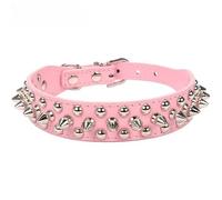 Collar de cuero ajustable para mascotas, correa para el cuello, suministros de cuero con remaches, collar de perro universal para mascotas (rosa, S)
