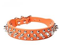 Collar de cuero ajustable para mascotas, correa para el cuello, suministros de cuero con remaches y pinchos, collar universal para mascotas (naranja, XS)