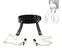 Collar de cuero con abrazaderas para pezones, pezones sexuales, collares SM, bondage, abrazaderas para pezones, abrazaderas para pezones, juego de ataduras para esclavos, juguete sexual de coqueteo