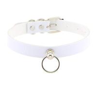 Collar de cuero de PU para mujer, collar ajustable con junta tórica, accesorios sexuales para cosplay, collares esclavos maestros, sujeción erótica del cuello(White Weiß)
