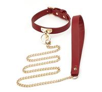 Collar de cuero juguete sexual para adultos fetiche coqueteo restricciones collares SM arnés de cuello ajustable con cadenas de correa juguete sexual para adultos para mujeres y hombres(Rot)