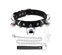 Collar De Cuero Negro con Collar De Mascota Decorado En El Cuello, con Cuerda De TraccióN Larga, Regalo para Parejas - K10