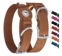 Collar de cuero para perro con soporte para Airtag, collares de perro Apple Air Tag, collar de perro con GPS de seguimiento suave para perros pequeños, medianos y grandes (marrón, L, ajuste de cuello