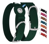 Collar de cuero para perro con soporte para Airtag, collares de perro Apple Air Tag, collar de perro con GPS de seguimiento suave para perros pequeños, medianos y grandes (verde, L, ajuste de cuello