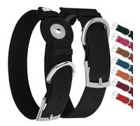 Collar de cuero para perro con soporte para Airtag, collares de perro Apple Air Tag, collar de perro con GPS de seguimiento suave para perros pequeños, medianos y grandes (negro, L, ajuste de cuello