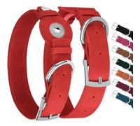 Collar de cuero para perro con soporte para Airtag, collares de perro Apple Air Tag, collar de perro con GPS de seguimiento suave para perros pequeños, medianos y grandes, cachorros de raza (rojo, M