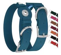 Collar de cuero para perro con soporte para Airtag, collares de perro Apple Air Tag, collar de perro con GPS de seguimiento suave para perros pequeños, medianos y grandes, cachorros de raza (azul