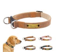 Collar de cuero para perro personalizado con placa de identificación grabada, collar ajustable de poliuretano para mascotas con nombre y teléfono, hebilla antitirones, diseño personalizado de hueso de