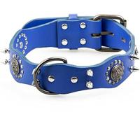 Collar de Cuero para Perros con púas afiladas y Tachonado para Razas Medianas y Grandes, Productos para Mascotas Pitbull, Accesorios, Azul, L