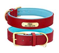 Collar de cuero personalizado para perro, collar con nombre de perro, 2 capas, acolchado, ajustable, para bulldog francés, labrador, rojo, XL