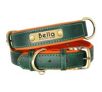 Collar de cuero personalizado para perro, collar de cuero acolchado para perro al aire libre, camping, caza, entrenamiento, collar antipérdida, para perro labrador, bulldog francés, verde, XL