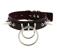 Collar de cuero punk con remache de espiga, collar de personalidad doble junta tórica con cadena de cuello cadena de clavícula, Cuero sintético, No es una piedra preciosa