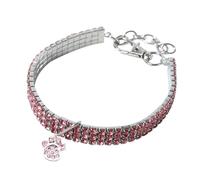 Collar de diamantes de imitación con diseño de corazón y huellas de corazón, collar con colgante, collar para mascotas pequeñas de 7.8 a 9.8 pulgadas