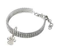 Collar de diamantes de imitación con diseño de corazón y huellas de corazón, collar con colgante, collar para mascotas pequeñas de 7.8 a 9.8 pulgadas