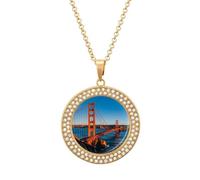 Collar de diamantes del puente de la bahía de San Francisco para mujer, novia, mamá, cadena de cable de 20 pulgadas, collar con colgante redondo conmemorativo para parejas, joyería de amistad
