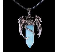 Collar de dragón animal Gema natural Piedra ópalo Cuarzo Colgante de cristal hexagonal Collar vintage Ewelry para hombre Mujer Uso diario o fiesta Joyería de boda, como se muestra, talla única