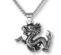 Collar de dragón oriental de zamak, colgante de 2,7 x 3,3 cm, cadena de 60 cm, estilo mitológico asiático, 27 g