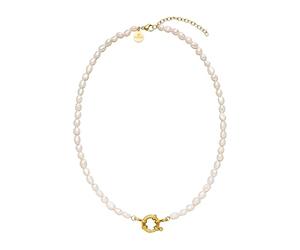 Collar de encantos de perlas Purelei - Elegante cadena con perlas de agua dulce y ojo de encanto | Acero inoxidable 18K bañado en oro, plata, oro rosa, Länge: 40-45 cm, Acero inoxidable, Abalone