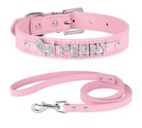 Collar De Encargo Determinado Personalizado del Animal Doméstico del Cuero De La PU De La Correa del Collar De Perro del Diamante Artificial De La Anti-Pérdida Ajustable,Un Set,Metro