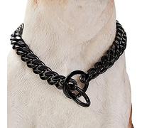 Collar de entrenamiento duradero para perros que caminan negro, cadena de eslabones cubanos de acero inoxidable fuerte, 15 mm para pastor alemán Pitbull y perros grandes (10 pulgadas)