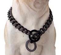 Collar de entrenamiento duradero para perros que caminan negro, cadena de eslabones cubanos de acero inoxidable fuerte, 15 mm para pastor alemán Pitbull y perros grandes (21.5 pulgadas)