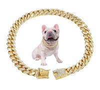 Collar de eslabones cubanos para perro, cadena de eslabones cubanos de 17.7'', cadena de aleación de diamantes y oro para perros, collar brillante, joyería para perros, gatos, regalos de eslabone