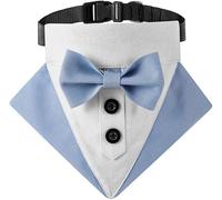 Collar de esmoquin para perro, bufanda formal ajustable con pajarita y anillo en D para boda, fiesta de cumpleaños, graduación, Halloween, Navidad, sesión de fotos, disfraces de cosplay (L, azul)