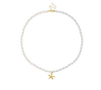 Collar de estrella de mar dorada para mujer, collar con colgante de estrella de mar de perlas blancas, collares de gargantilla de perlas de verano, playa, océano, joyería de regalo para mujer, Talla