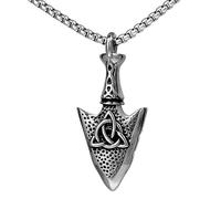 Collar de Flecha de Acero Inoxidable Para Hombres - Amuleto Colgante de Flecha Con Nudo de Triquetra Vikingo Celta - Protección Punta Flecha Martillada Hecha A Mano Joyería Calle Vintage(Silver_60CM)