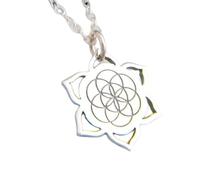 Collar de flor de loto con la semilla de la vida en plata de ley 925. Colgante de yoga grabado. Flor oriental. Joyería de yogui zen. Regalo bohemio sencillo con abalorio | Con cadena de 45 cm |