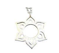 Collar de flor de loto de plata de ley 925, colgante de sol de yoga de 3,1 cm, joyería oriental zen yogui, abalorio bohemio sencillo. Regalo para ella|con cadena de 45 cm|chapado en plata|LK_PNK_02978