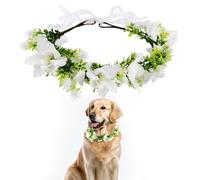 Collar de Flores de Boda para Perros, Lazo de Corona de Flores para Atuendo de Boda Anillo de Flores para Mascotas Dog Wedding Flower Collar para Accesorios Fotográficos
