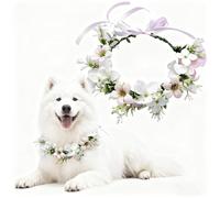 Collar de flores para boda, pajarita para perros, ropa de boda, corona de flores, anillo de flores para mascotas, collar de flores ajustable, para perros de tamaño mediano, para accesorios de