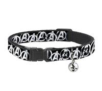 Collar de gato Breakaway Avengers A Logo Weathered Pet Collar negro blanco 8 a 12 pulgadas 0.5 pulgadas de ancho