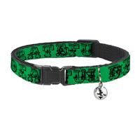 Collar de gato Breakaway - Collar para mascotas con texto en inglés "Grateful Dead", diseño de calavera, rosas, verde, de 8 a 12 pulgadas, 0.5 pulgadas de ancho