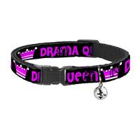 Collar de gato Breakaway Drama Queen negro fucsia de 8 a 12 pulgadas, 0.5 pulgadas de ancho