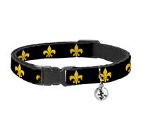 Collar de gato Breakaway Fleur De Lis Negro Amarillo 8 a 12 pulgadas 0.5 pulgadas de ancho